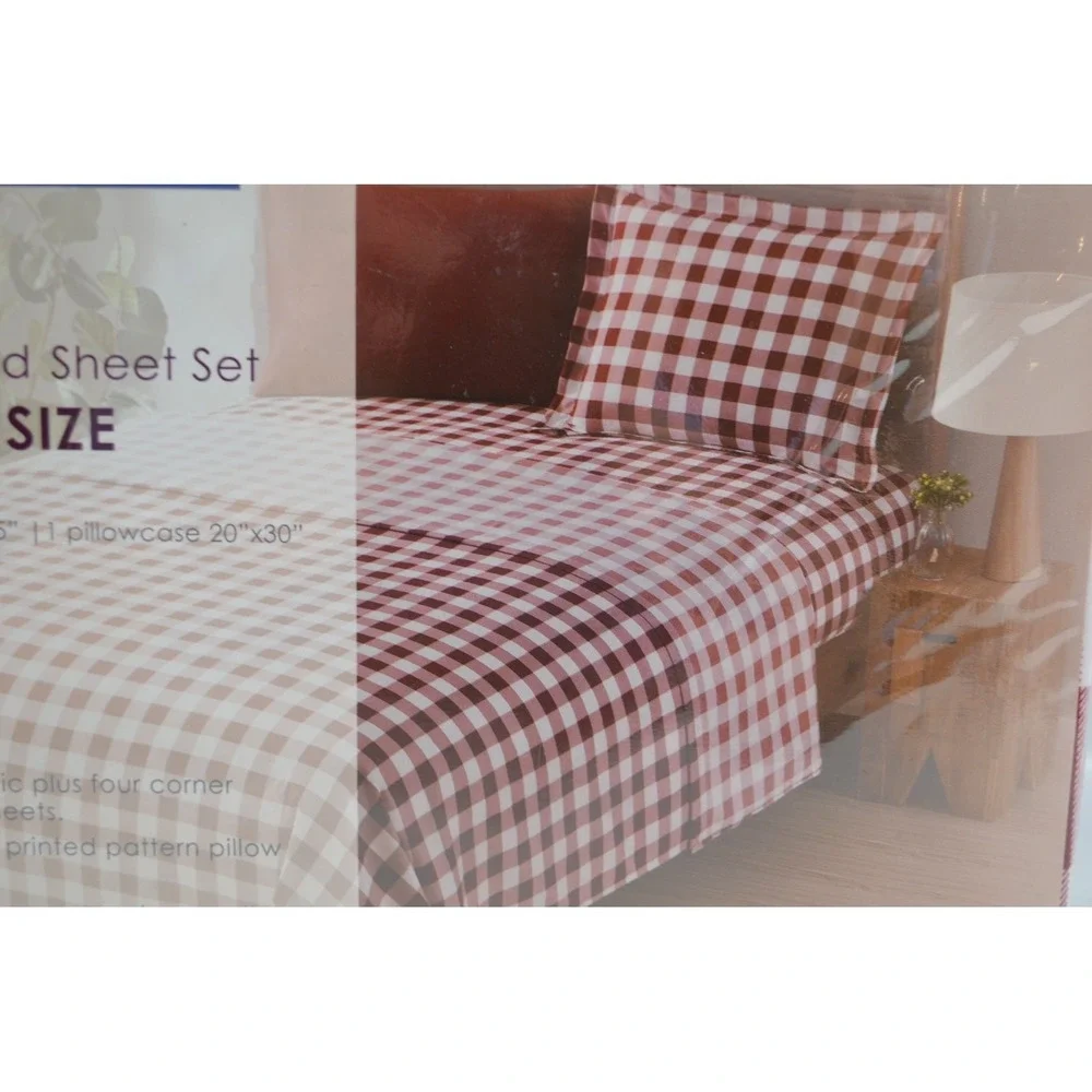 Nestl Extra Deep Pocket Twin Size Sheets Ultra Soft 4-Piece Set Red White Check‎